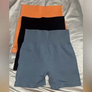 Set of Three High-Waisted Shorts - Orange, Black, Blue